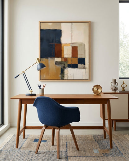 Fragments of Harmony - Beige and Navy Abstract Original Painting