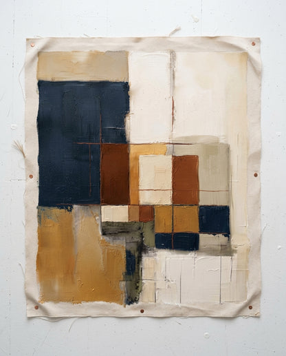 Fragments of Harmony - Beige and Navy Abstract Original Painting