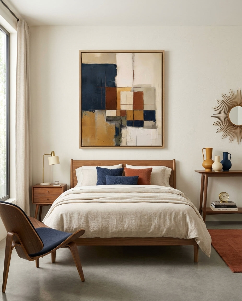 Fragments of Harmony - Beige and Navy Abstract Original Painting