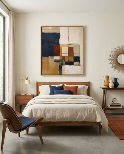 Fragments of Harmony - Beige and Navy Abstract Original Painting