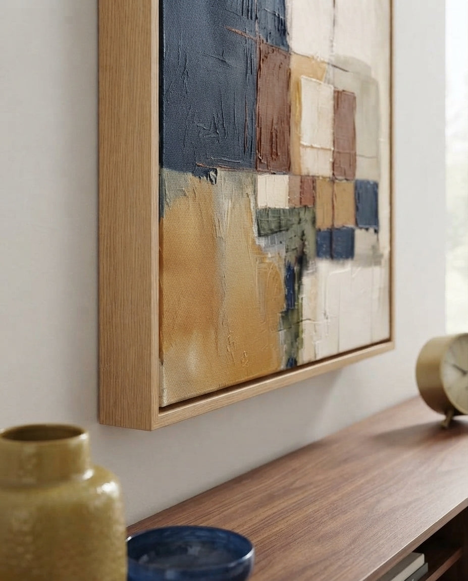 Fragments of Harmony - Beige and Navy Abstract Original Painting