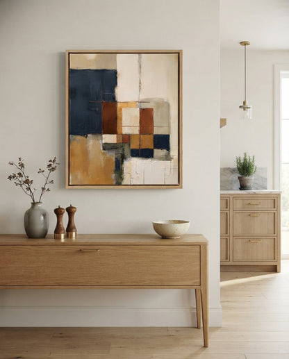 Fragments of Harmony - Beige and Navy Abstract Original Painting