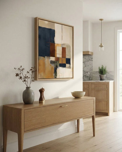 Fragments of Harmony - Beige and Navy Abstract Original Painting