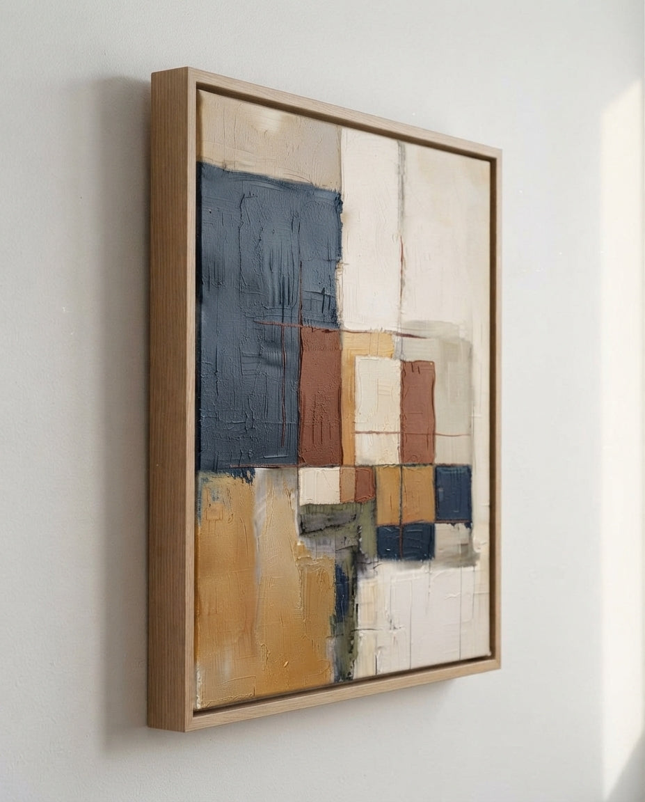 Fragments of Harmony - Beige and Navy Abstract Original Painting