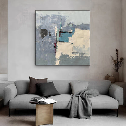 Abbi - Colorful Blue and Grey Wall Art Painting on Canvas