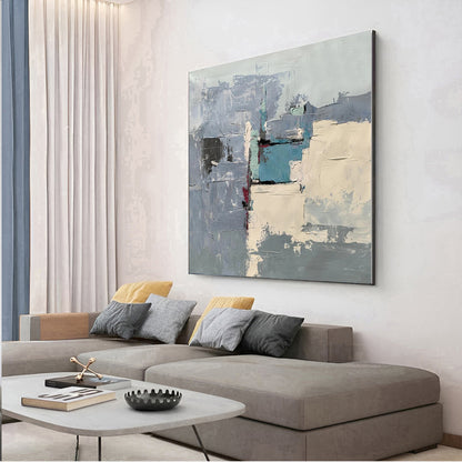 Abbi - Colorful Blue and Grey Wall Art Painting on Canvas