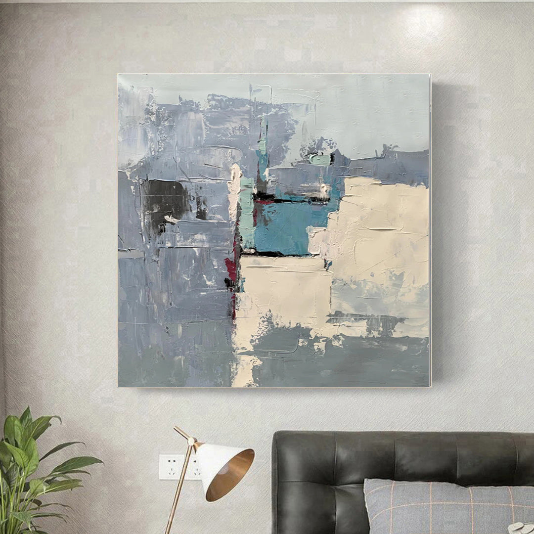 Abbi - Colorful Blue and Grey Wall Art Painting on Canvas