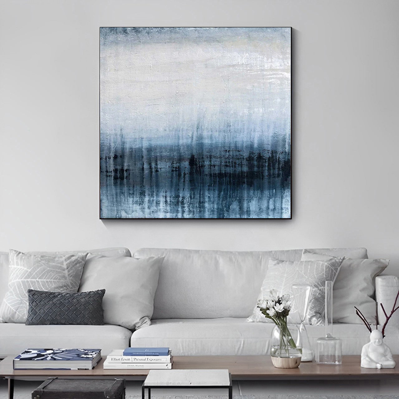 Blue Wall Art Abstract Painting on Canvas