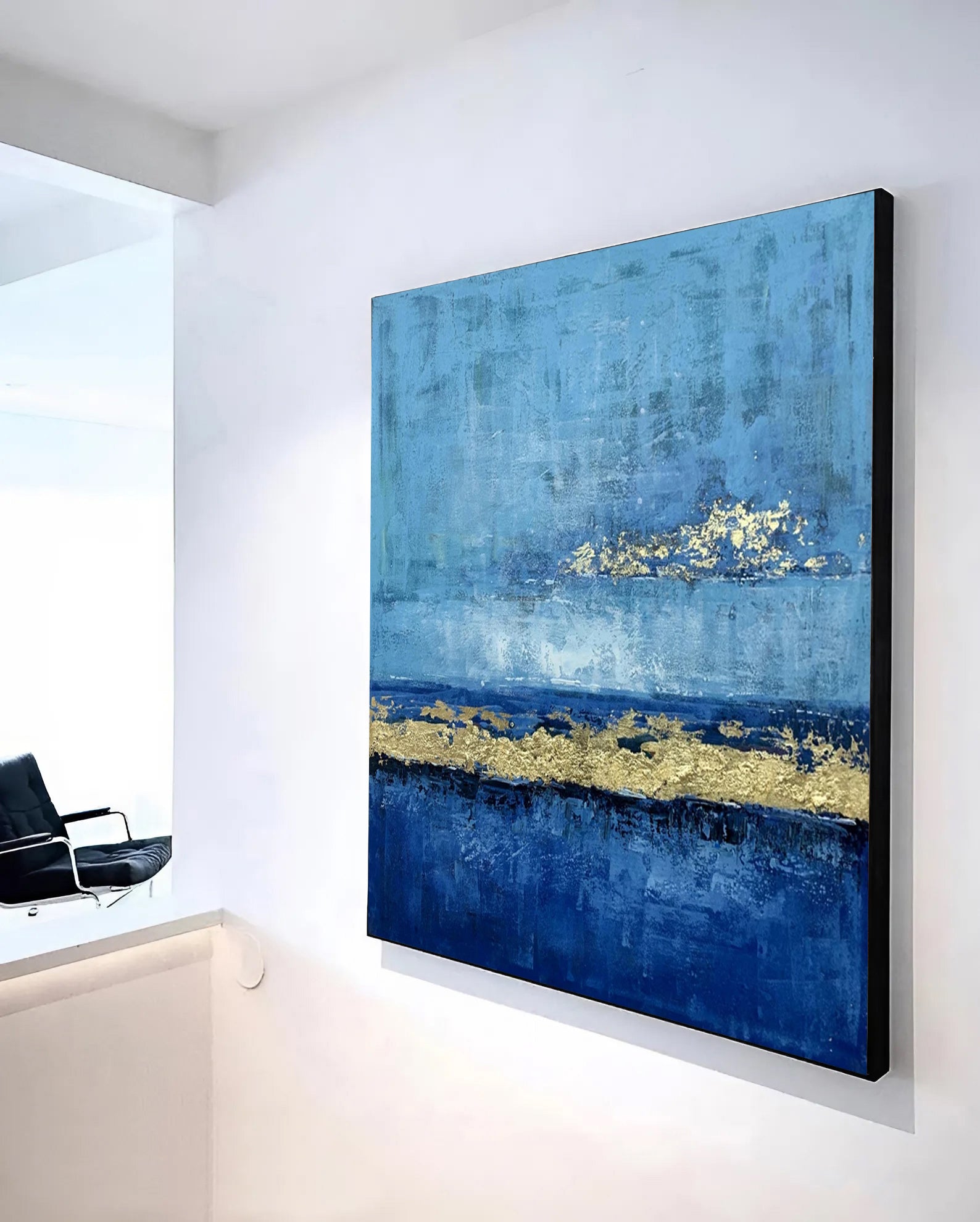 Blue and Gold Abstract Painting, blue and gold painting for sale, Noho Art Gallery