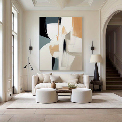 Modern living room with abstract art on the wall