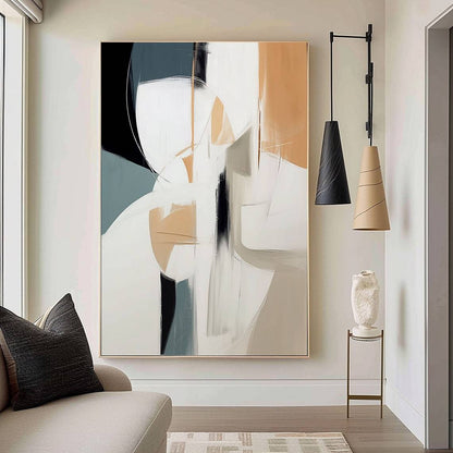 Abstract art piece on a wall in a modern living room