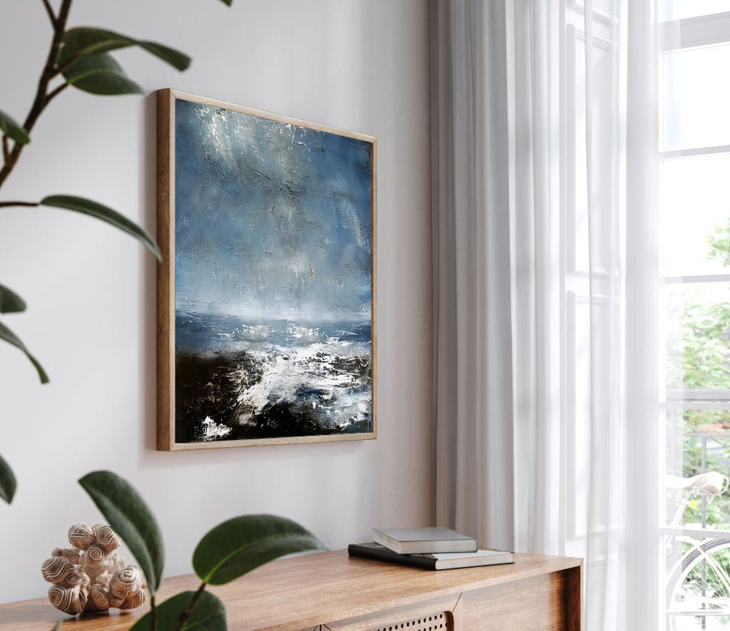 Coast - White and Blue Deep Ocean Painting on Canvas