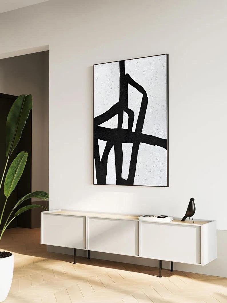 Black and White Abstract Painting on Canvas