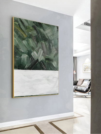 large green and white abstract painting for entryway wall decor, green white painting, Noho Art Gallery