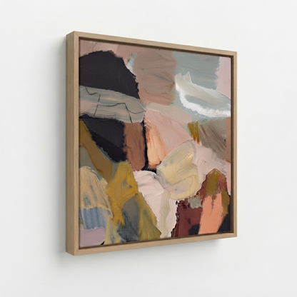 Framed hand-painted textured abstract canvas, original abstract oil painting, contemporary brown and cream abstract wall art, minimalist textured oil painting by Noho Art Galler.