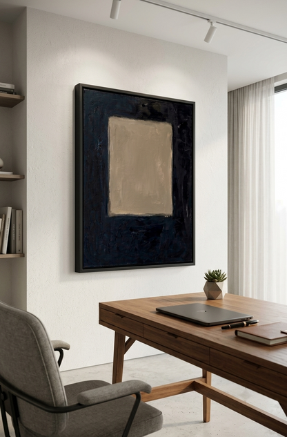 Large Minimalist Abstract Canvas Art, neutral earth tone home decor art by Noho Art Gallery on a home office modern wall art decor.