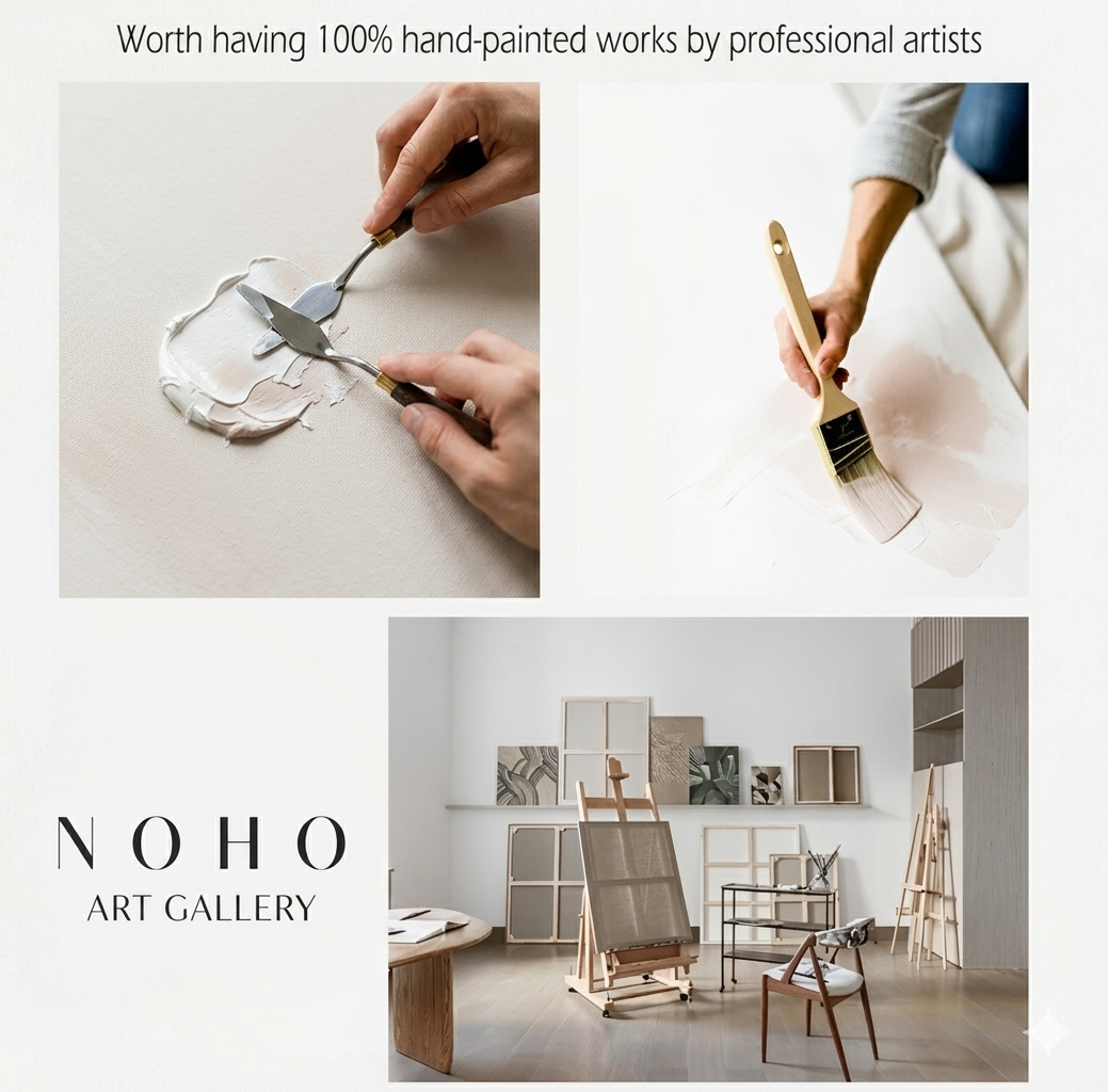 Large Neutral Abstract Wall Art Painting from Noho Art Gallery with beige tones and minimalist modern aesthetic