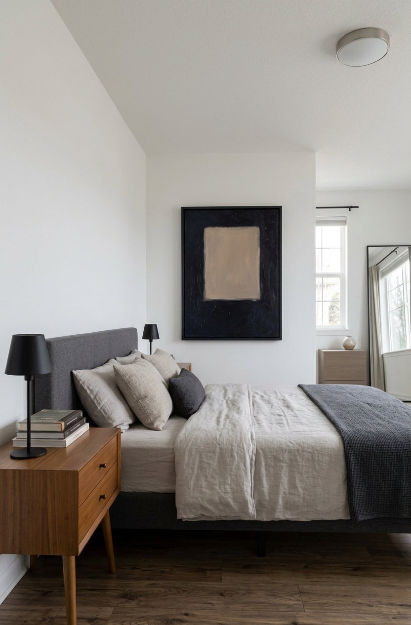 Large Minimalist Abstract Canvas Art, handmade minimalist textured canvas by Noho Art Gallery on a modern bedroom wall art decor