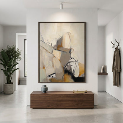 Framed Hand-Painted Textured Neutral Abstract Canvas Artwork by Noho Art Gallery for Luxury Homes