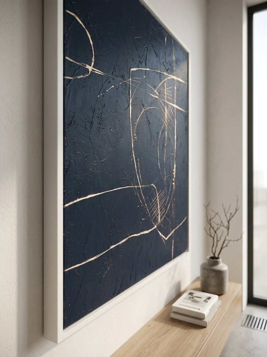 Contemporary monochrome abstract painting for living room wall decor from Noho Art Gallery