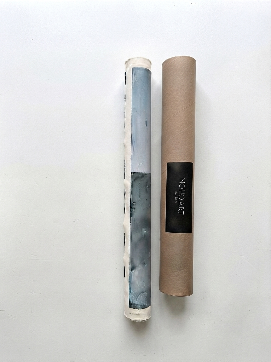 Neutral blue and gray abstract wall art on premium canvas for minimalist interiors by Noho Art Gallery