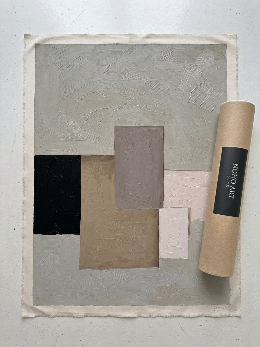 Handmade Original Abstract Wall Art in Grey,Beige and Taupe by Noho Art Gallery