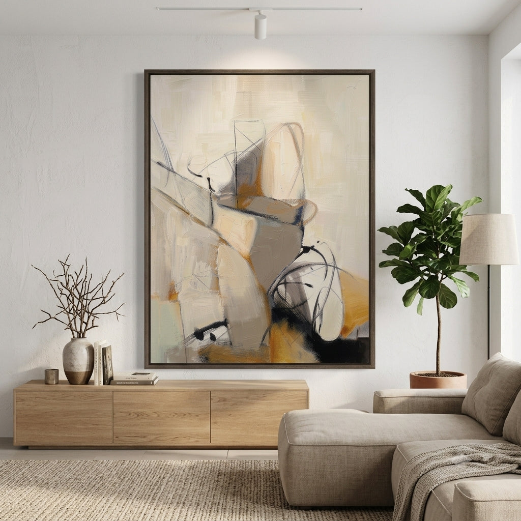 Framed Modern Minimalist Abstract Canvas Art by Noho Art Gallery for Luxury Living Room Decor