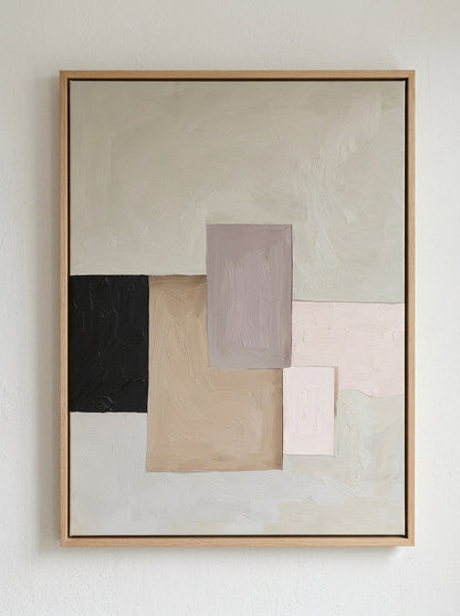 Framed Textured Abstract Art for Neutral Bedroom Décor by Noho Art Gallery with geometric shapes on a white wall
