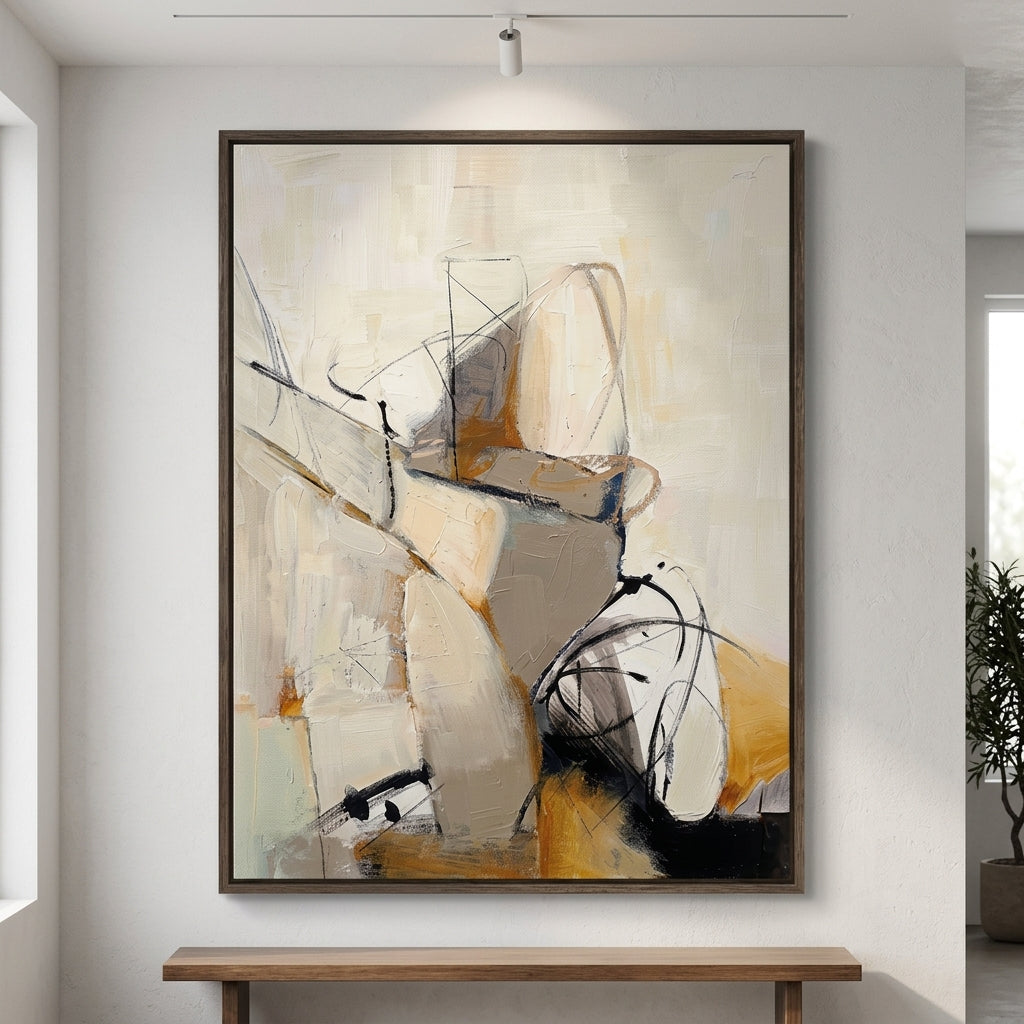 Framed Original Abstract Painting Online by Noho Art Gallery with Hand-Painted Neutral Textured Canvas Art on a entryway wall decor