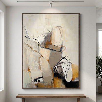 Framed Original Abstract Painting Online by Noho Art Gallery with Hand-Painted Neutral Textured Canvas Art on a entryway wall decor