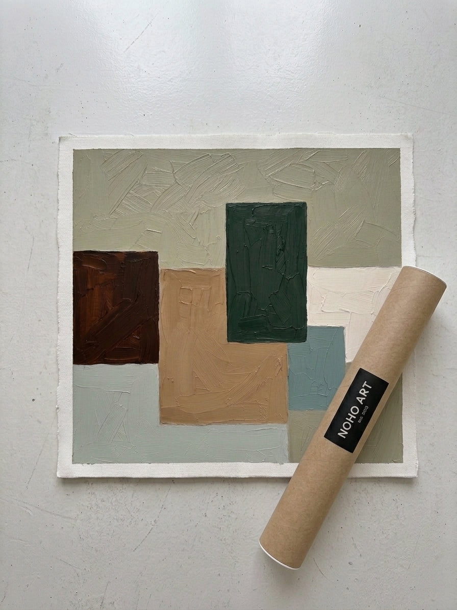 Umber - Modern Geometric Oil Painting in Earth Tones