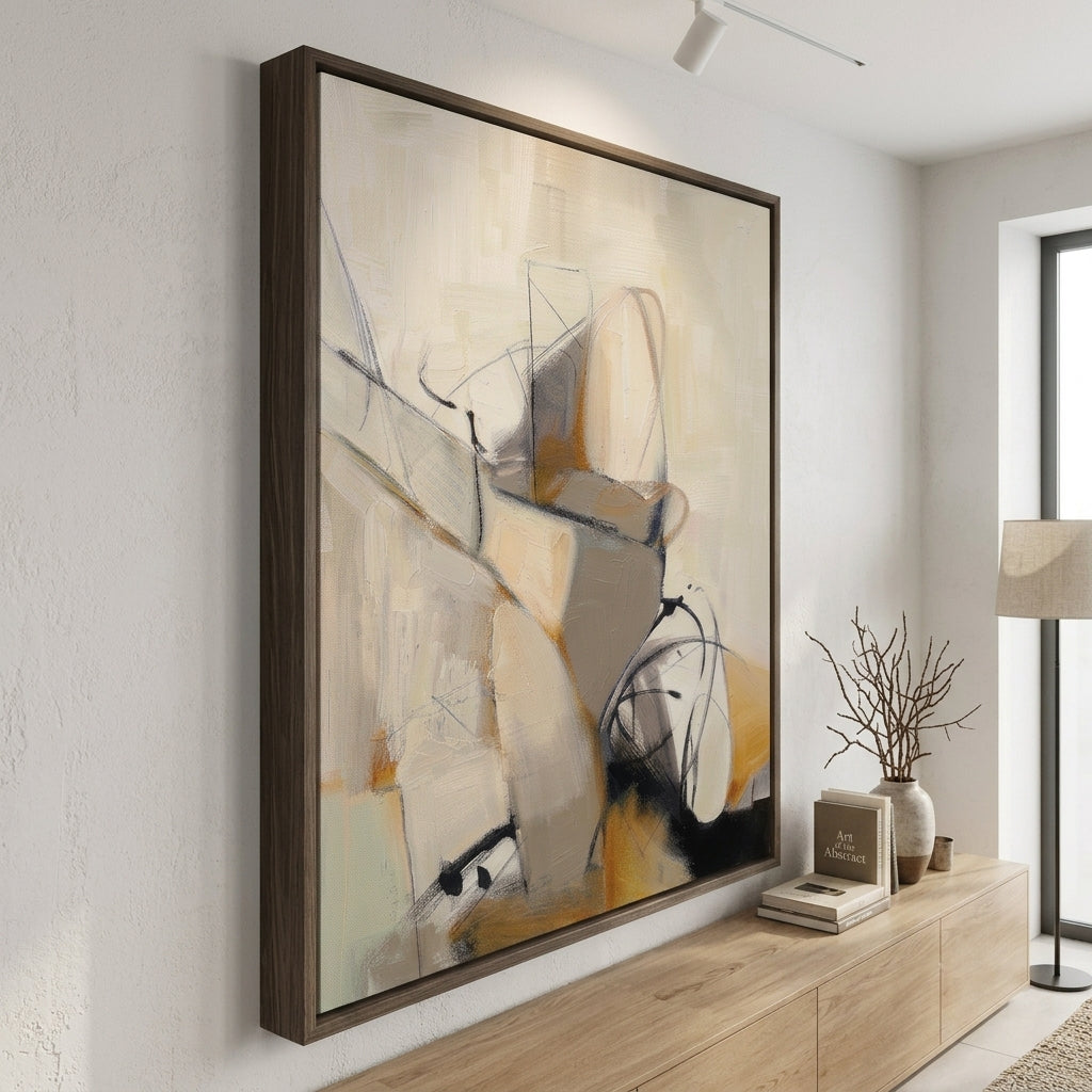 Framed Modern Minimalist Abstract Canvas Art by Noho Art Gallery for Luxury Living Room Decor