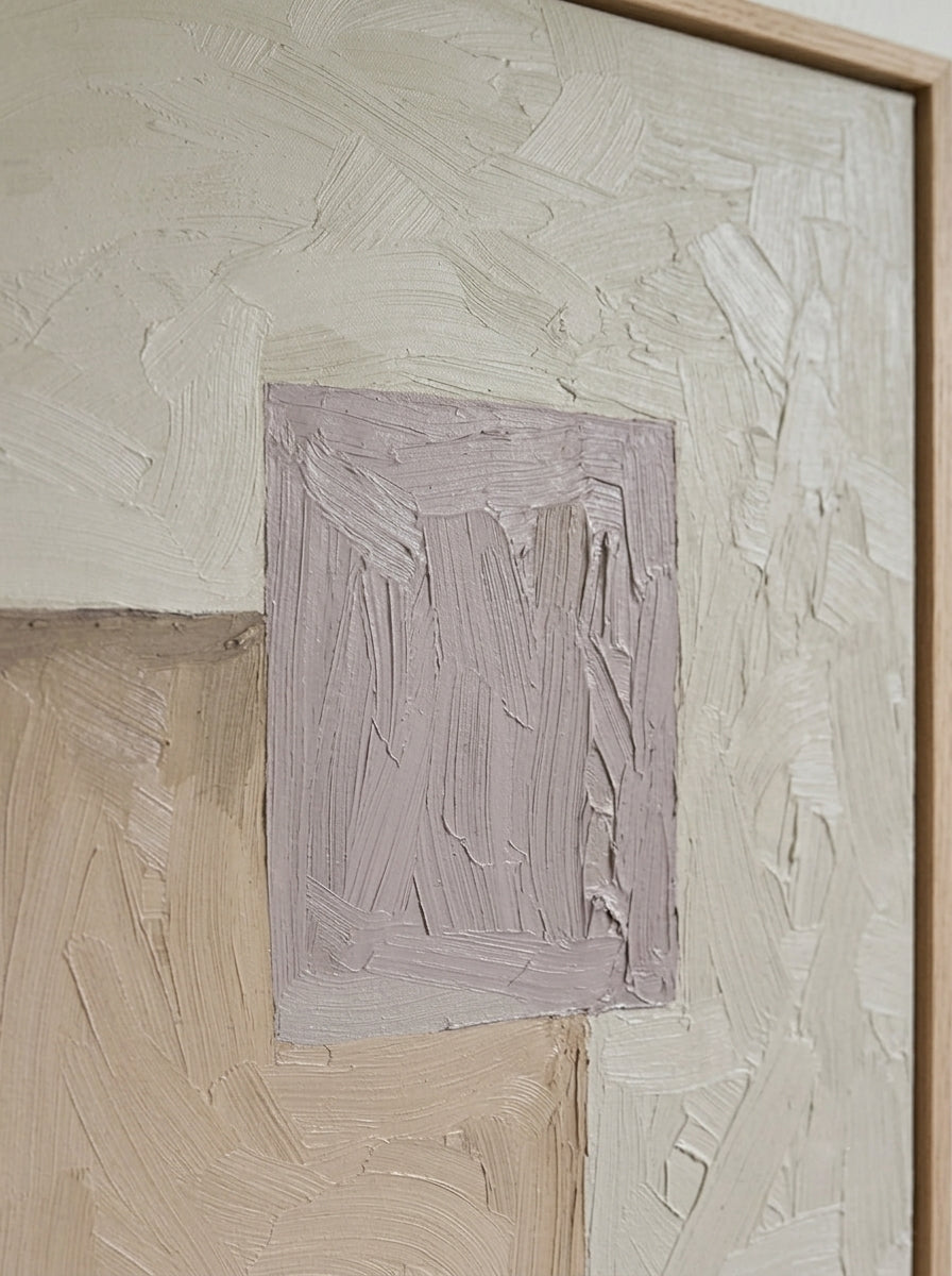 Minimalist Canvas Art in Oak Floater Frame by Noho Art Gallery with textured surface.