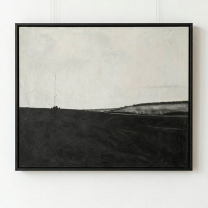 Framed Modern minimalist landscape artwork with monochromatic tones by Noho Art Gallery on a white wall