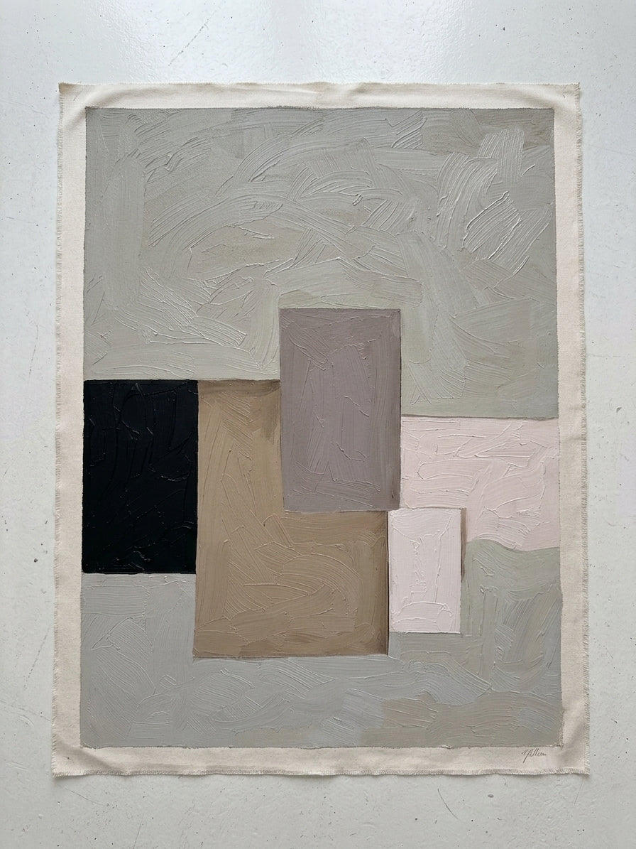 Neutral Color Block Art with Wood Frame by Noho Art Gallery with geometric shapes on a textured surface on a canvas material.