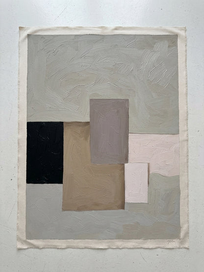 Neutral Color Block Art with Wood Frame by Noho Art Gallery with geometric shapes on a textured surface on a canvas material.