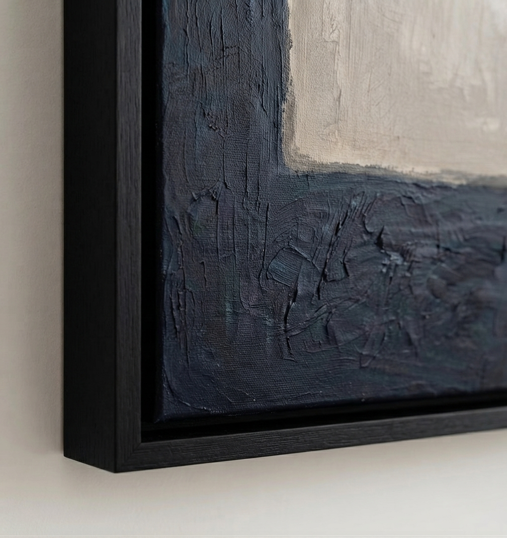 Close-up framed Large Minimalist Abstract Canvas Art on a white wall by Noho Art Gallery