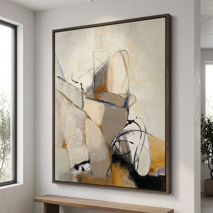 Framed Contemporary Neutral Abstract Painting by Noho Art Gallery in Earth Tone Textured Oil on Canvas