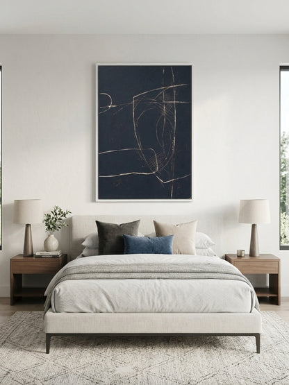 Contemporary monochrome abstract painting for bedroom wall decoration from Noho Art Gallery collection.