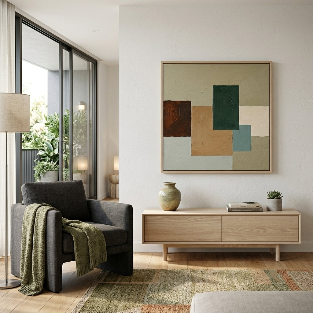 Umber - Modern Geometric Oil Painting in Earth Tones