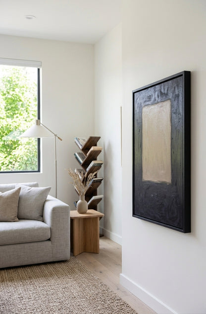Large Minimalist Abstract Canvas Art, modern monochromatic wall art by Noho Art Gallery on a scandiavian living room decor