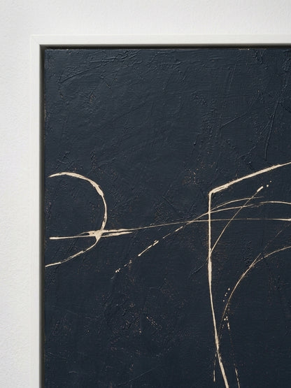 Framed close-up detail of a Elegant neutral tone abstract painting for bedroom wall decor by Noho Art Gallery