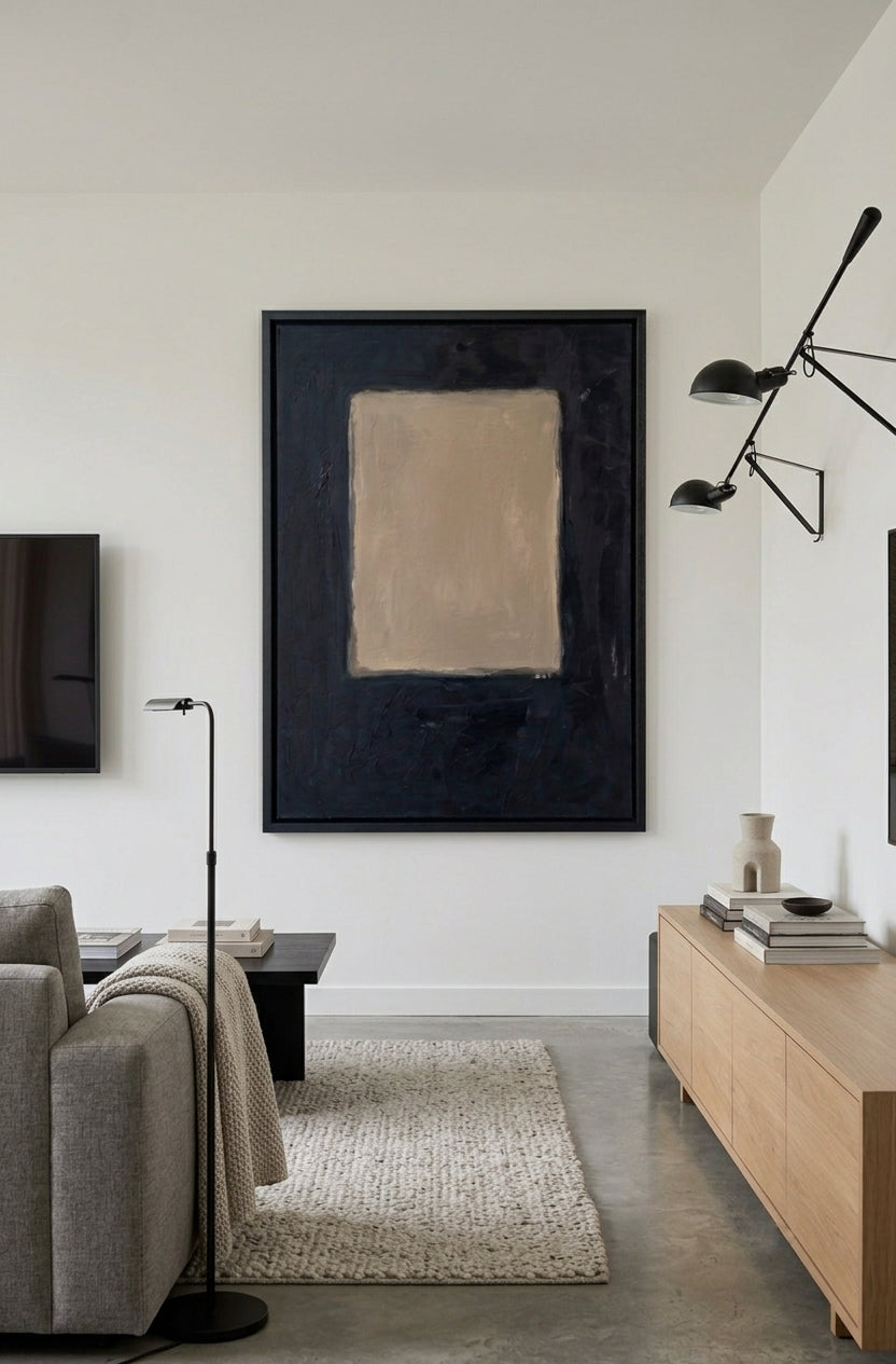 Large Minimalist Abstract Canvas Art, large textured abstract for living room by Noho Art Gallery on modern minimaist living room decor.