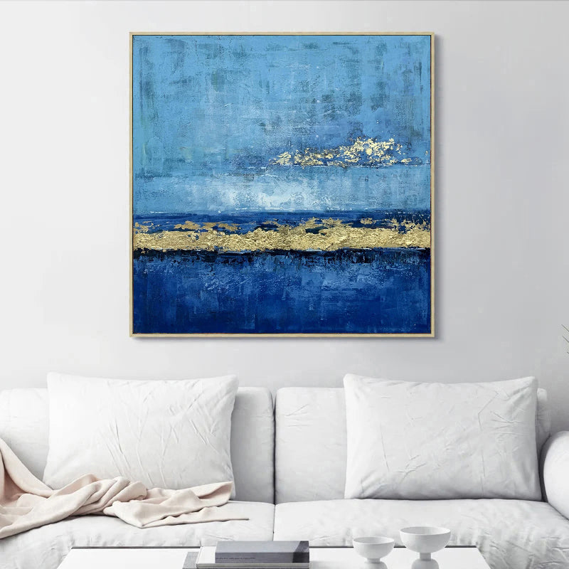 Blue and Gold Abstract Painting, gold and blue painting for sale, Noho Art Gallery