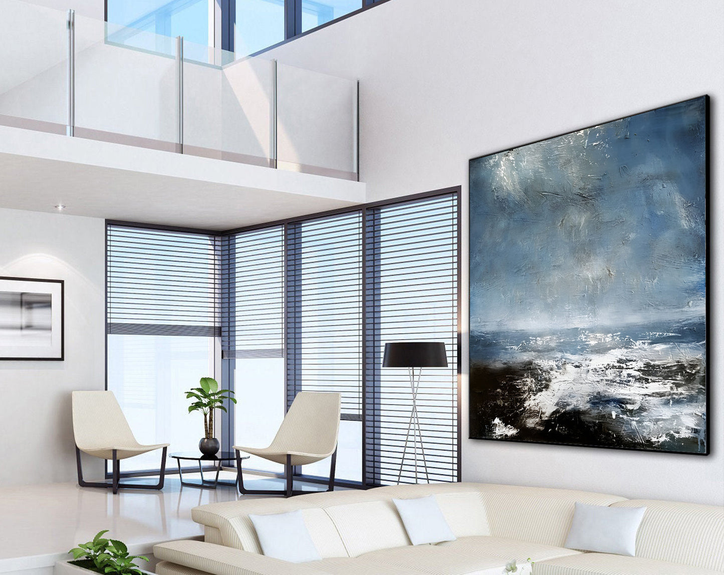 Coast - White and Blue Deep Ocean Painting on Canvas