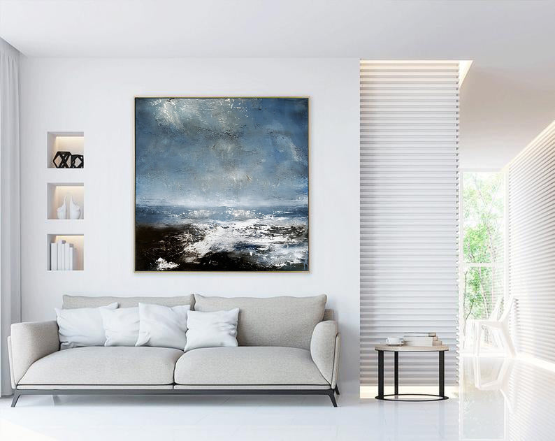 Coast - White and Blue Deep Ocean Painting on Canvas