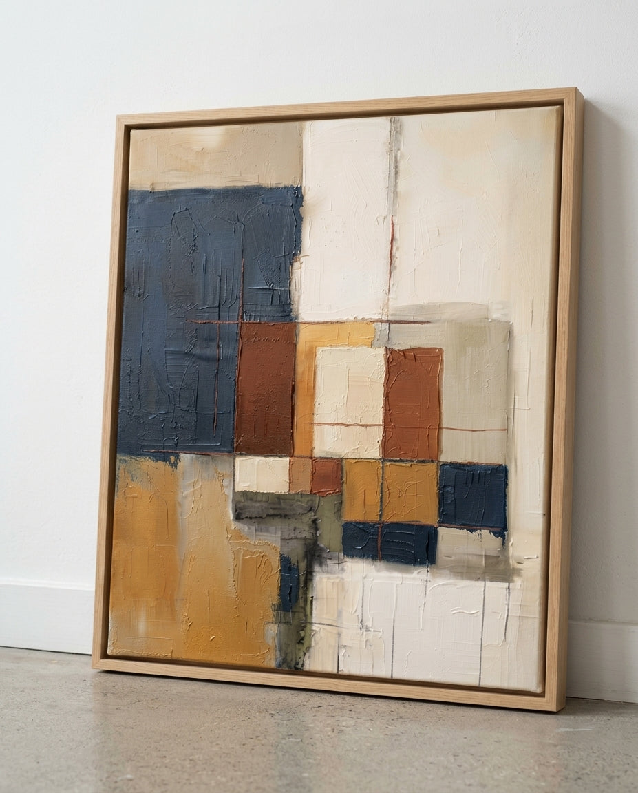 Fragments of Harmony - Beige and Navy Abstract Original Painting