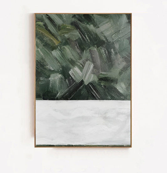 Large Green White Painting on Canvas, Noho Art Gallery