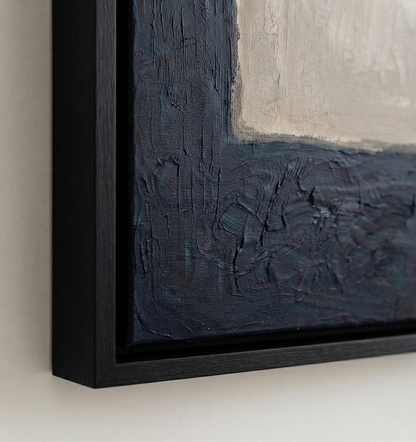 Close-up framed Large Minimalist Abstract Canvas Art on a white wall by Noho Art Gallery