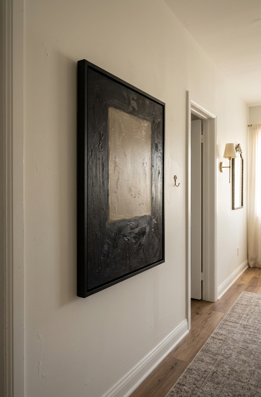 Large Minimalist Abstract Canvas Art, hand painted neutral textured abstract by Noho Art Gallery on a corridor wall art decor